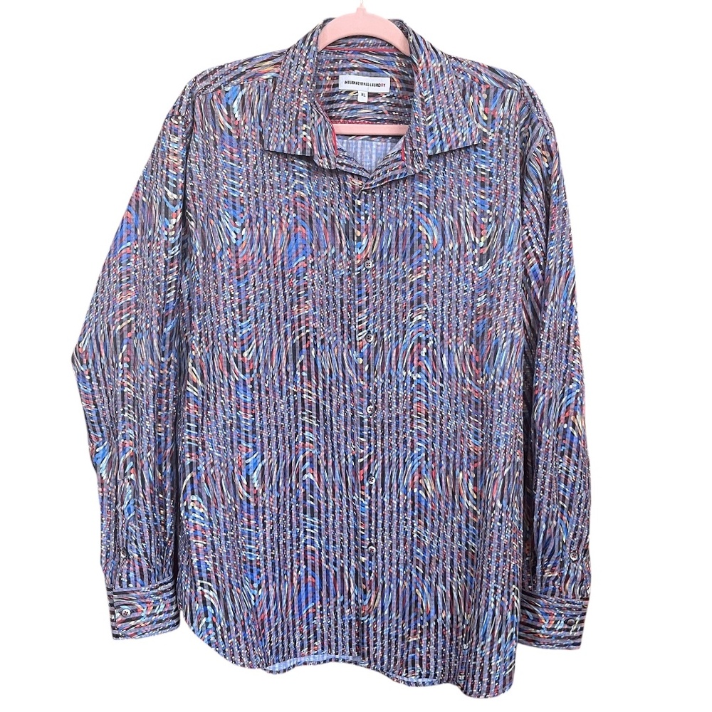 International Laundry Multicolored Stripe Abstract Long Sleeve Dress Shirt Sz XL